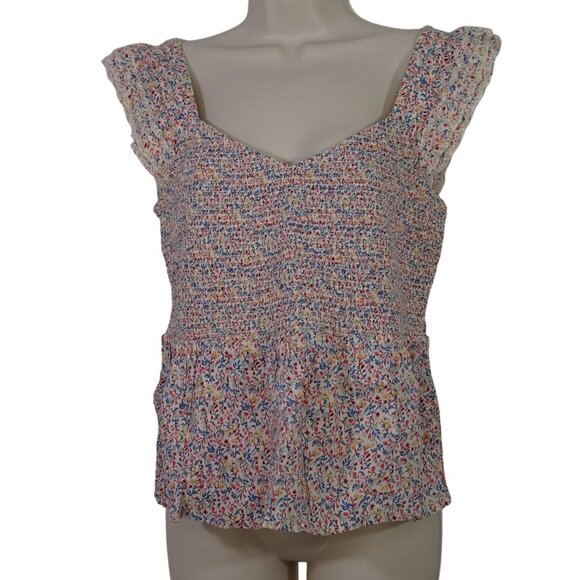 Old Navy Smocked Ruffle Tank Top Women Size M Multi Ditsy Floral - Picture 1 of 6